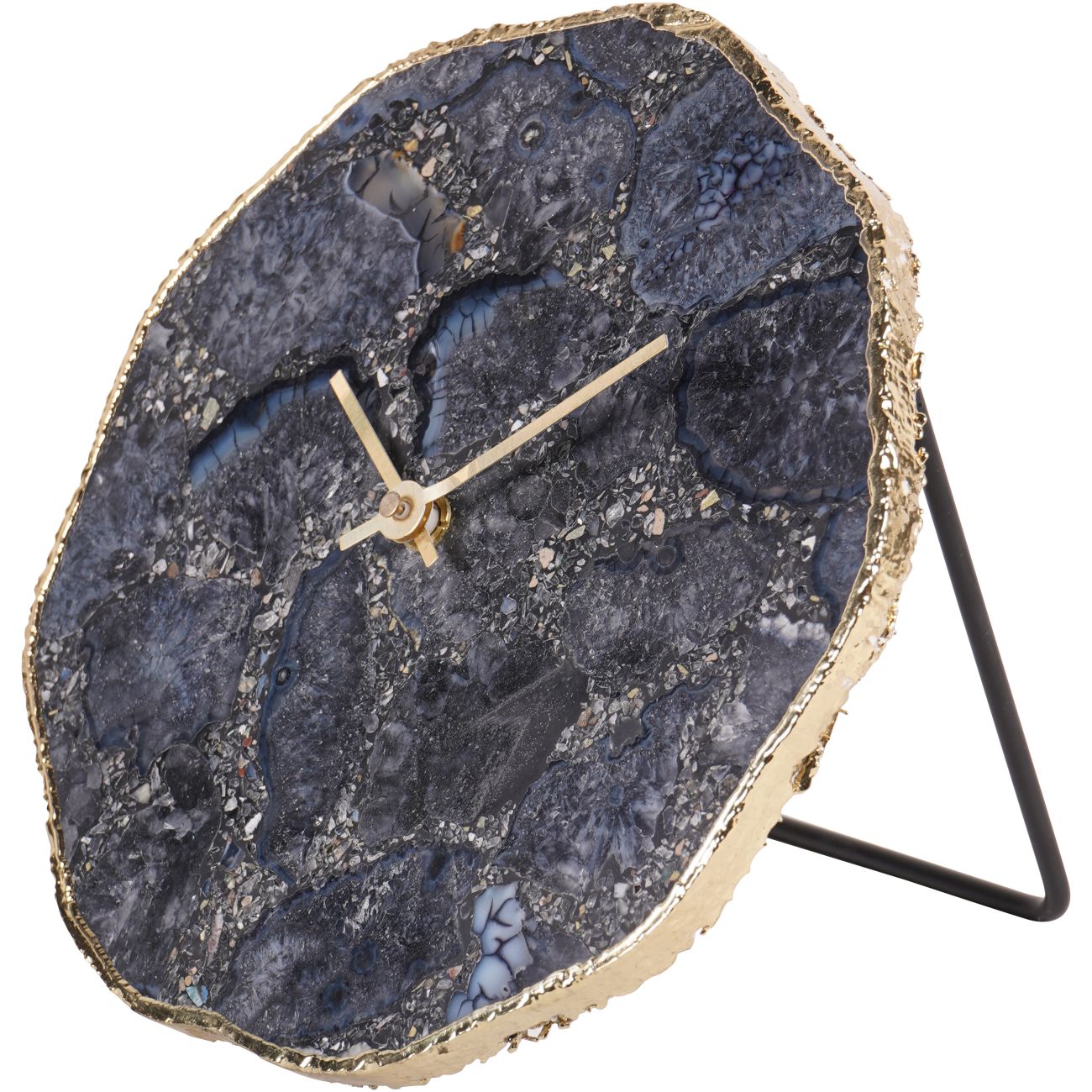 Smokey Agate Stone & Gold Mantel Clock